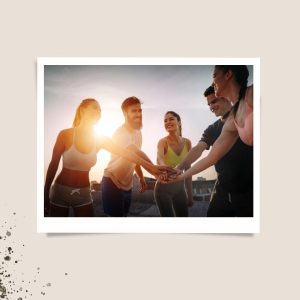 Several women with sun in background